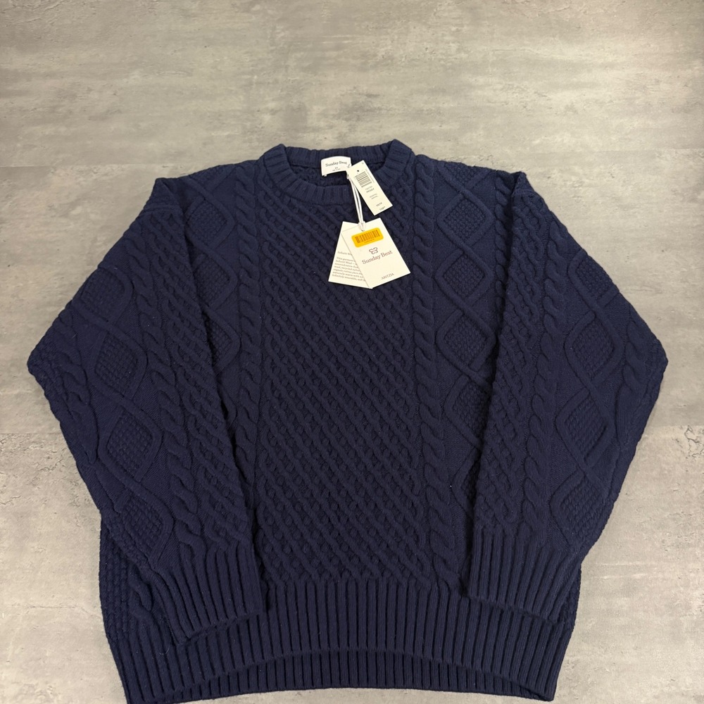 Aritzia Sunday‎ Best Peggy Sweater Women XS Admiral Navy Cable Knit Wool Blend